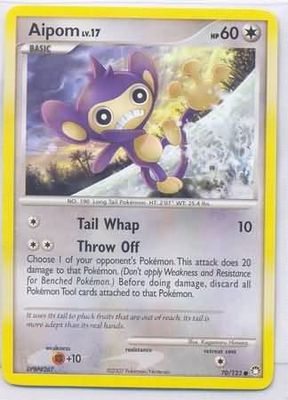 Aipom - 70/123 - Common
Diamond &amp; Pearl: Mysterious Treasures Singles