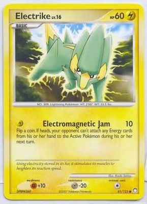 Electrike - 81/123 - Common
Diamond &amp; Pearl: Mysterious Treasures Singles
