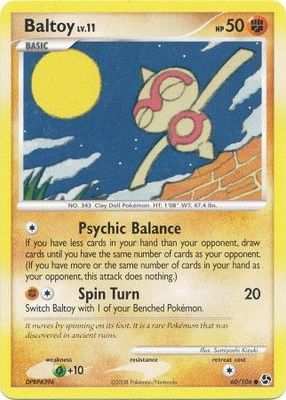 Baltoy - 60/106 - Common
Diamond &amp; Pearl: Great Encounters Singles