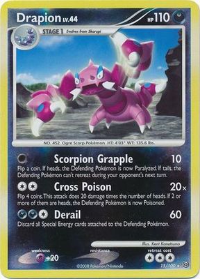 Drapion - 15/100 - Rare Reverse Holo
Diamond &amp; Pearl: Stormfront Reverse Holo Singles
