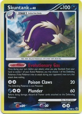 Skuntank - 26/100 - Rare Reverse Holo
Diamond &amp; Pearl: Stormfront Reverse Holo Singles