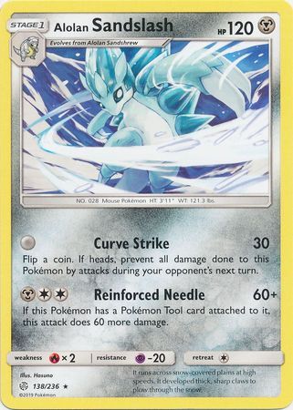 Alolan Sandslash - 138/236 - Rare Sun &amp; Moon: Cosmic Eclipse Singles(Español)