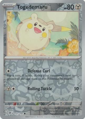 Togedemaru - 151/197 - Common Reverse Holo Obsidian Flames Reverse Holo Singles