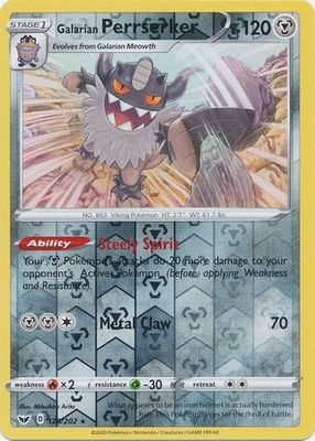 Galarian Perrserker - 128/202 - Holo Rare Reverse Holo
Sword &amp; Shield (Base Set) Reverse Holo Singles