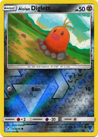 Alolan Diglett - 121/214 - Common Reverse Holo
Sun &amp; Moon: Unbroken Bonds Reverse Holo Singles
