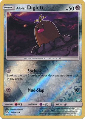 Alolan Diglett - 86/149 - Common Reverse Holo
Sun &amp; Moon (Base Set) Reverse Holo Singles