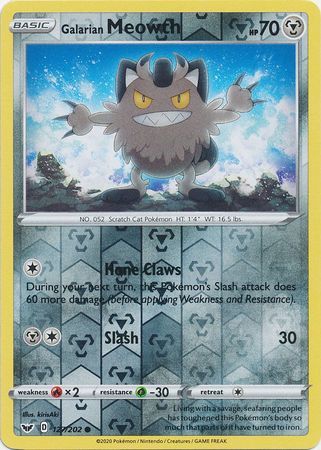 Galarian Meowth - 127/202 - Common Reverse Holo Sword &amp; Shield (Base Set) Reverse Holo Singles