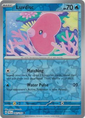 Luvdisc - 047/193 - Common Reverse Holo
Scarlet &amp; Violet: Paldea Evolved Reverse Holo Singles(Español)