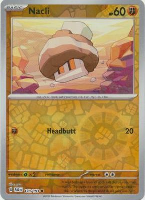 Nacli - 120/193 - Common Reverse Holo
Scarlet &amp; Violet: Paldea Evolved Reverse Holo Singles