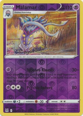 Malamar - 078/196 - Rare Reverse Holo
Sword &amp; Shield: Lost Origin Reverse Holo Singles