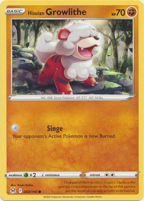 Hisuian Growlithe - 083/196 - Common
Sword &amp; Shield: Lost Origin Singles