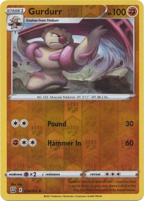 Gurdurr - 074/163 - Uncommon Reverse Holo
Sword &amp; Shield: Battle Styles Reverse Holo Singles