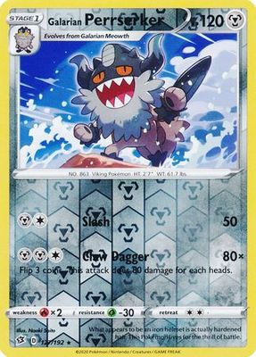 Galarian Perrserker - 127/192 - Rare Reverse Holo Sword &amp; Shield: Rebel Clash Reverse Holo Singles