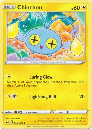 Chinchou - 068/202 - Common
Sword &amp; Shield (Base Set) Singles