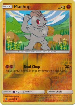 Machop - 62/145 - Common Reverse Holo
Sun &amp; Moon: Guardians Rising Reverse Holo Singles