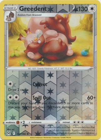 Greedent - 151/196 - Rare Reverse Holo Sword &amp; Shield: Lost Origin Reverse Holo Singles