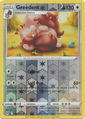 Greedent - 151/196 - Rare Reverse Holo Sword &amp; Shield: Lost Origin Reverse Holo Singles