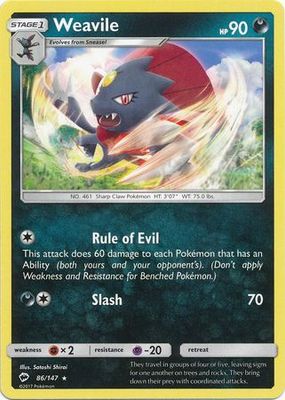 Weavile - 86/147 - Rare Sun &amp; Moon: Burning Shadows Singles