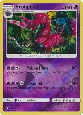 Scolipede - 58/147 - Rare Reverse Holo
Sun &amp; Moon: Burning Shadows Reverse Holo Singles