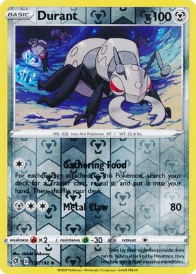 Durant - 132/192 - Uncommon Reverse Holo
Sword &amp; Shield: Rebel Clash Reverse Holo Singles