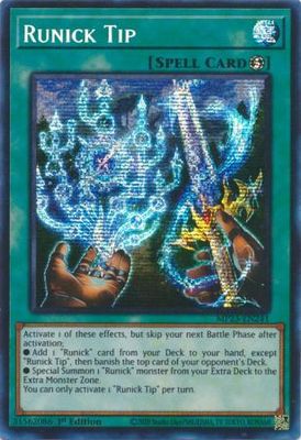 SJ Runick Tip - MP23-EN241 - Prismatic Secret Rare 1st Edition
Mega Tin 2023 Dueling Heroes Singles