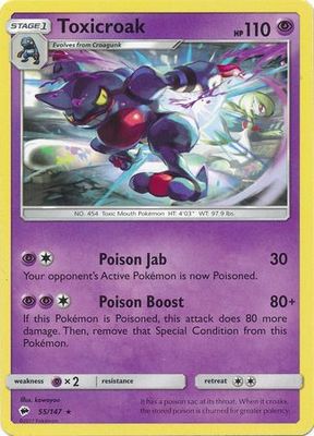 Toxicroak - 55/147 - Rare Sun &amp; Moon: Burning Shadows Singles (Español)