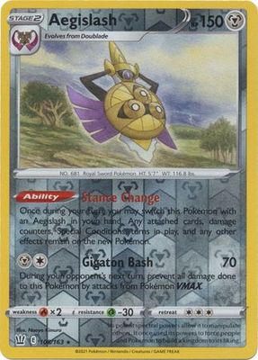 Aegislash - 108/163 - Rare Reverse Holo
Sword &amp; Shield: Battle Styles Reverse Holo Singles