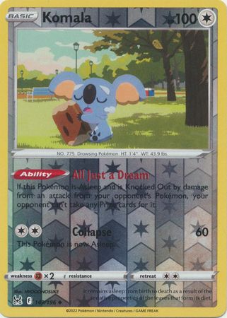 Komala - 149/196 - Uncommon Reverse Holo
Sword &amp; Shield: Lost Origin Reverse Holo Singles