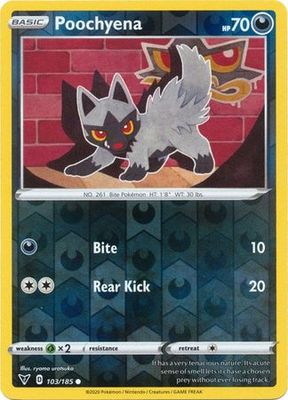 Poochyena - 103/185 - Common Reverse Holo
Sword &amp; Shield: Vivid Voltage Reverse Holo Singles