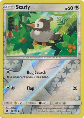 Starly - 81/111 - Common Reverse Holo
Sun &amp; Moon: Crimson Invasion Reverse Holo Singles