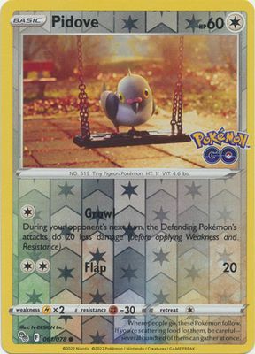 Pidove - 061/078 - Common Reverse Holo
Pokemon Go Reverse Holo Singles