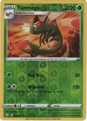 Yanmega - 002/072 - Rare Reverse Holo
Shining Fates Reverse Holo Singles