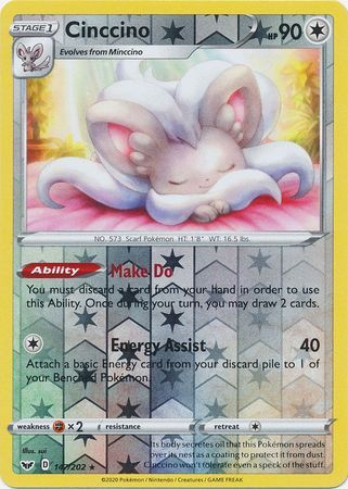 Cinccino - 147/202 - Rare Reverse Holo
Sword &amp; Shield (Base Set) Reverse Holo Singles