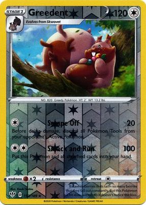 Greedent - 153/189 - Rare Reverse Holo
Sword &amp; Shield: Darkness Ablaze Reverse Holo Singles (Español)