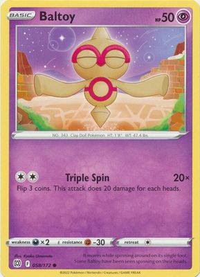 Baltoy - 058/172 - Common
Sword &amp; Shield: Brilliant Stars Singles