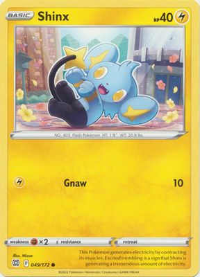 Shinx - 049/172 - Common
Sword &amp; Shield: Brilliant Stars Singles