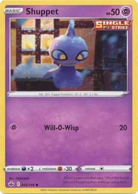 Shuppet - 062/198 - Common
Sword &amp; Shield: Chilling Reign Singles