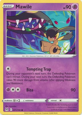 Mawile - 071/196 - Common
Sword &amp; Shield: Lost Origin Singles