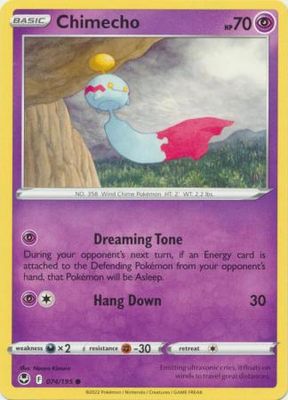 Chimecho - 074/195 - Common
Sword &amp; Shield: Silver Tempest Singles