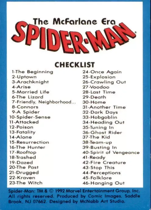 Spider-Man The McFarlane Era Comic Images 1992 Card Number Checklist