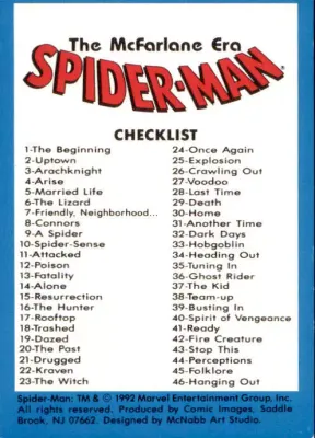 Spider-Man The McFarlane Era Comic Images 1992 Card Number Checklist