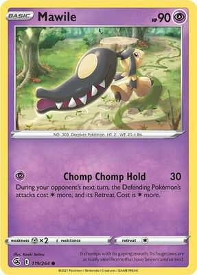 Mawile - 119/264 - Common
Sword &amp; Shield: Fusion Strike Singles