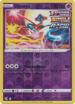 Deoxys - 120/264 - Holo Rare Reverse Holo
Sword &amp; Shield: Fusion Strike Reverse Holo Singles