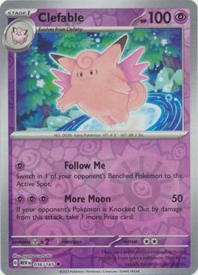 Clefable - 036/165 - Uncommon Reverse Holo Scarlet &amp; Violet 151 Reverse Holo Singles
