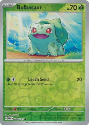 Bulbasaur - 001/165 - Common Reverse Holo Scarlet &amp; Violet 151 Reverse Holo Singles