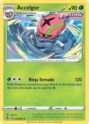 Accelgor - 014/264 - Rare
Sword &amp; Shield: Fusion Strike Singles