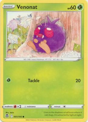 Venonat - 001/195 - Common
Sword &amp; Shield: Silver Tempest Singles