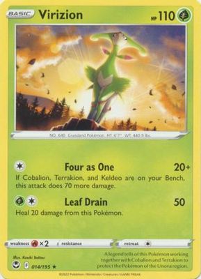 Virizion - 014/195 - Rare
Sword &amp; Shield: Silver Tempest Singles
