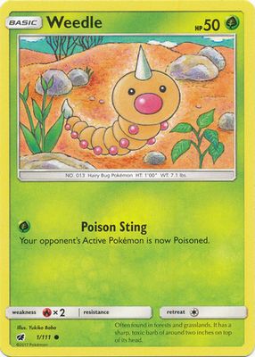 Weedle - 1/111 - Common
Sun &amp; Moon: Crimson Invasion Singles(Español)