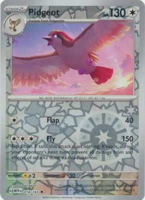 Pidgeot - 018/165 - Uncommon Reverse Holo Scarlet &amp; Violet 151 Reverse Holo Singles